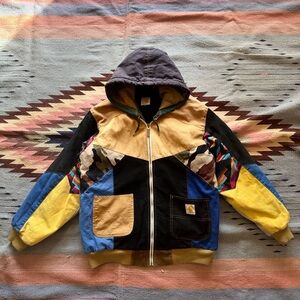 Carhartt Jacket Patchwork Mens Size XL Zip Up Hoodie Hooded Quilted Workwear